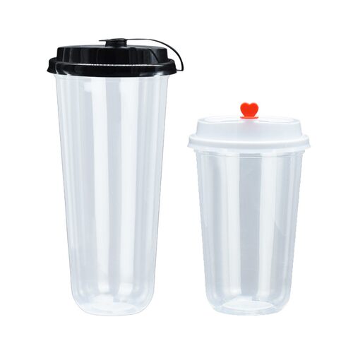 U型奶茶杯胖胖杯90/95口径500ml700cc一次带盖吸塑杯饮料果汁杯子