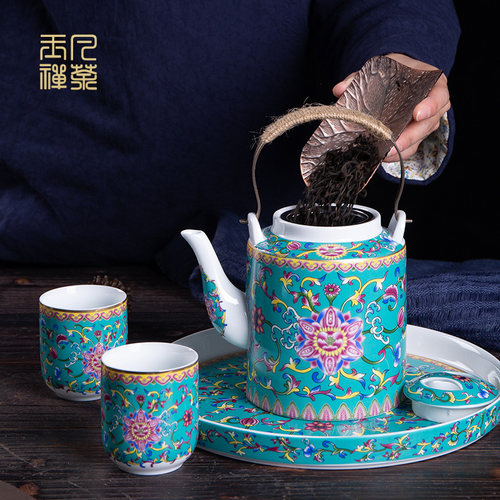 茶具套装家用景德镇珐琅彩陶瓷茶壶茶杯整套大号凉水壶中式提梁壶
