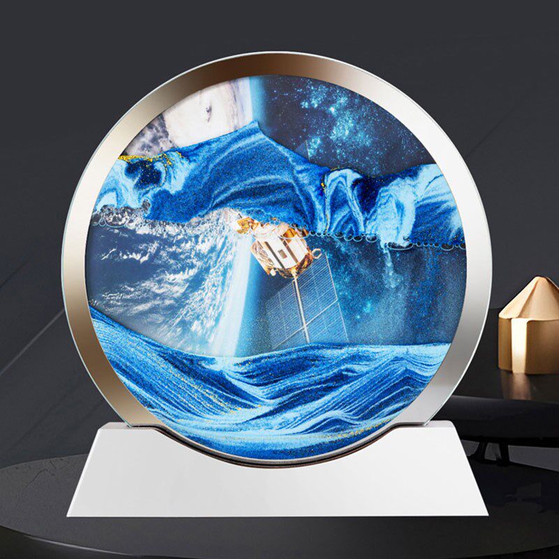新款创意双面流沙画摆件七彩3d立体动态沙漏解压绝美山水客厅摆设