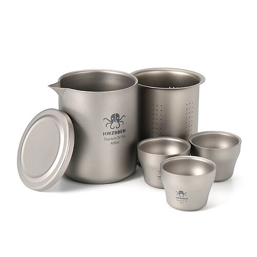 赫兹本纯钛旅行露营茶具套装鹰嘴泡茶器双层茶杯茶壶防烫便携茶杯