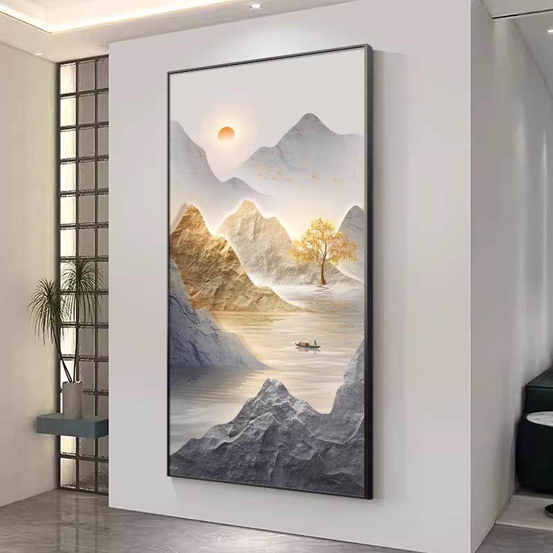 旭日东升玄关装饰画LED带灯墙氛围画/灯画