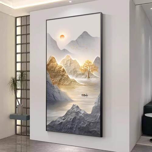 旭日东升玄关装饰画LED带灯墙画入户走廊过道壁画现代轻奢挂画