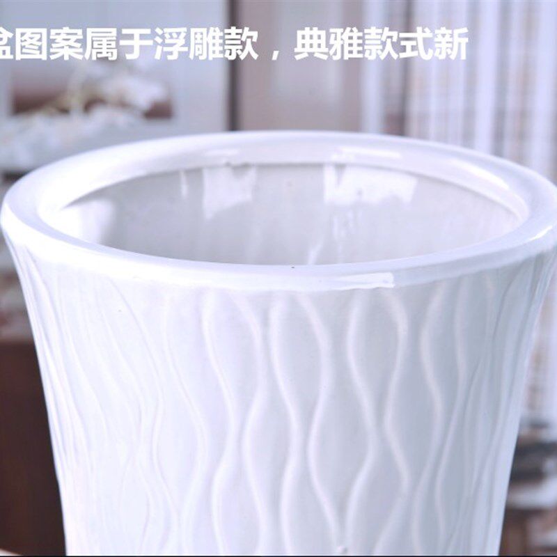 花钵大号陶瓷纯白落地发财树60室外花盆盆50圆筒高大铁树方形简约