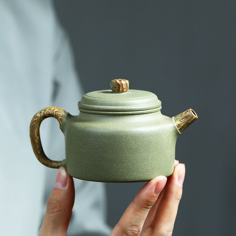 宜兴纯全手工紫砂壶名家德钟壶原矿豆青砂绞泥紫沙泡茶壶茶具套装