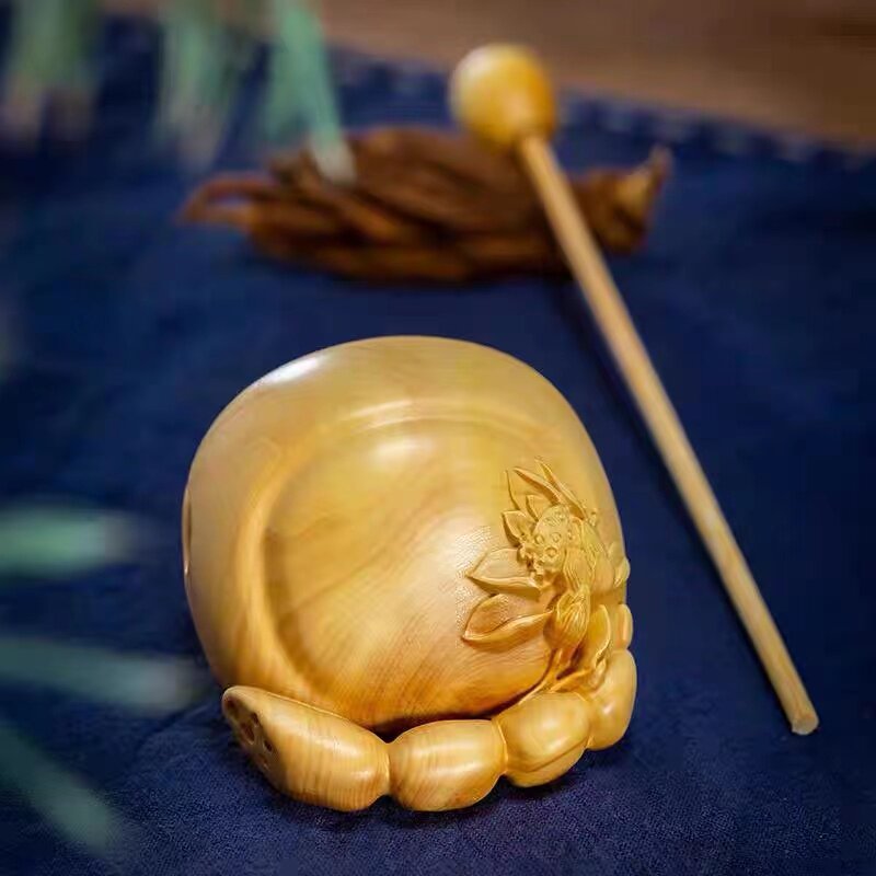 黄杨木雕莲花木鱼小法器随身携带实木迷你打击乐器静心摆件手把件