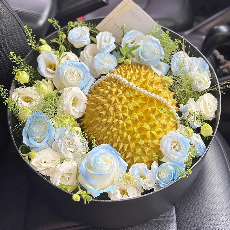 法式果礼材料创意榴莲花盒水果圆形花盒装饰贴纸礼盒插鲜花空盒子