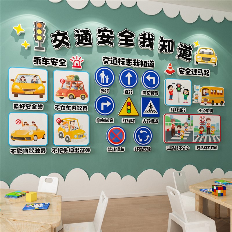 交通安全教育主题文化墙贴纸幼儿园环创成品学校走廊教室布置装饰