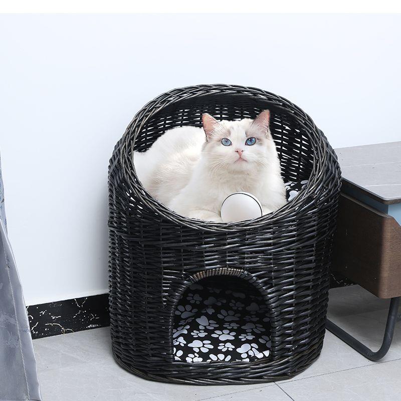 猫窝夏季凉窝上下铺二层藤编猫窝四季通用猫笼猫屋封闭式猫窝房子
