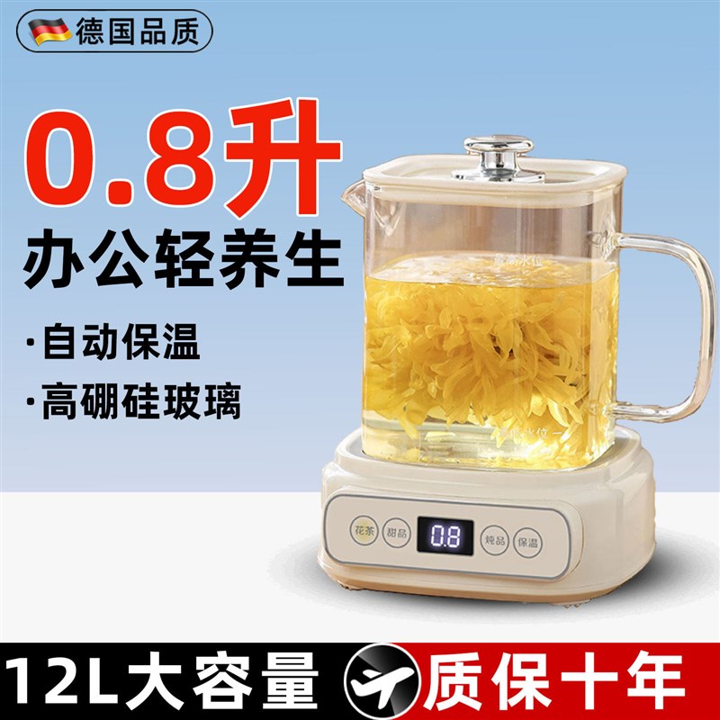 养生壶办公室小型一人用800ml小容量全玻璃0.8升迷你煮花茶热水壶