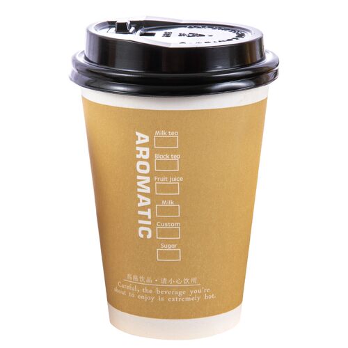 加厚一次性奶茶杯子仿牛皮咖啡纸杯商用打包豆浆杯防烫热饮杯带盖