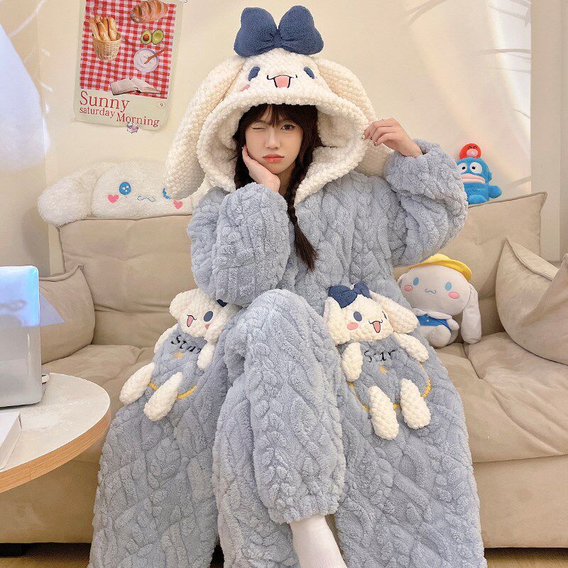 珊瑚绒睡袍女款秋冬季加厚加绒三层夹棉袄睡衣长款冬天浴袍家居服