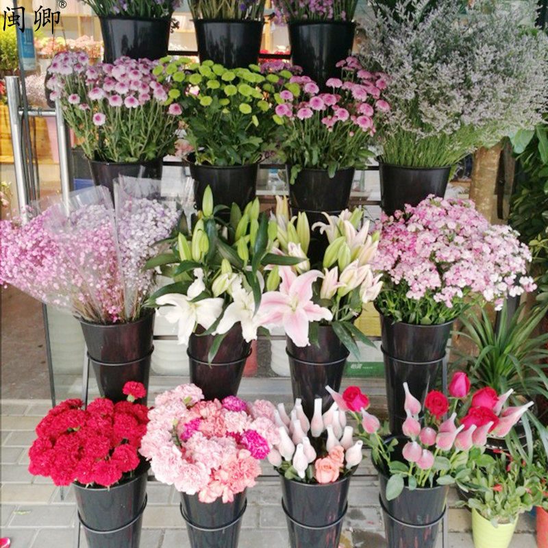 花店花架鲜花展示架多层阶梯铁艺移动花桶架塑料花筒架子专用货架