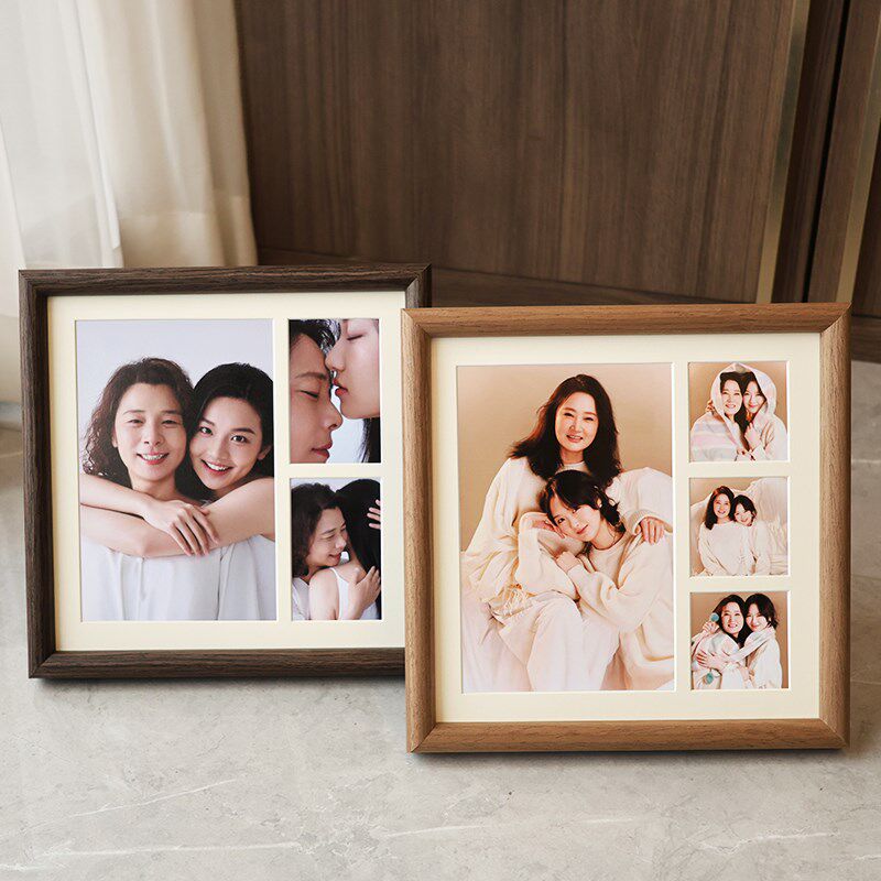实木相框小四九宫格diy定制情侣婚纱照亲子母女照片打印实木画框