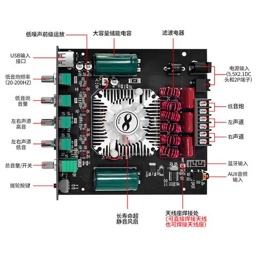 ZK-HT21蓝牙数字功放模块2.1声道TDA7498E重高低音调