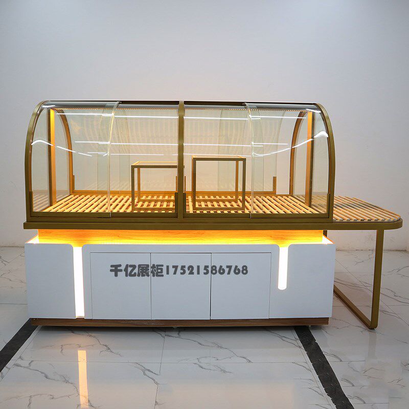弧形面包展示柜铁艺不锈钢中岛边柜实木干点模型柜货架收银台定制