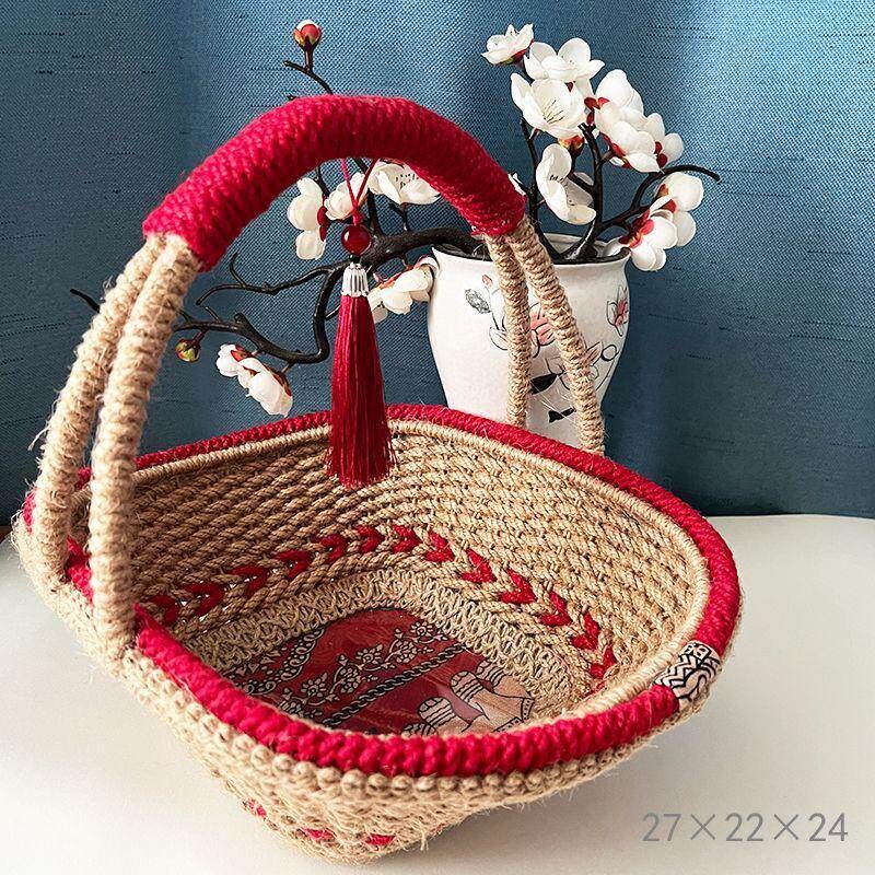 坐月子鸡蛋花篮客厅麻绳手工编织成品复古提篮家居结婚手提蓝