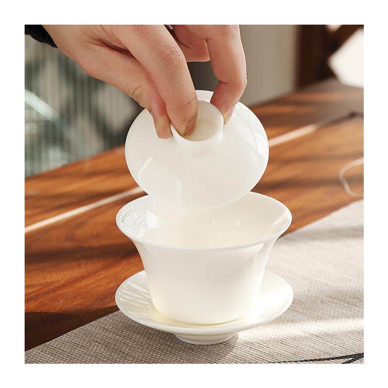 茶杯盖子羊脂玉白瓷三才盖碗盖子陶瓷功夫茶杯盖子茶碗配盖大号茶