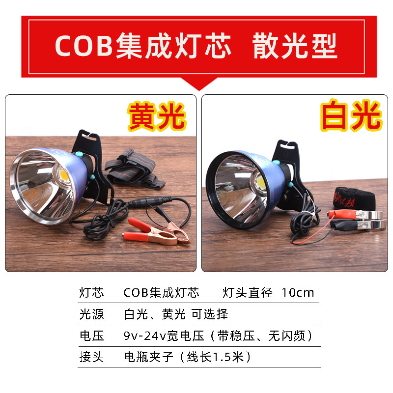 外接电瓶头灯12v强光散光王超亮大光斑钓鱼户外照水蛭蚂蟥抓鱼灯