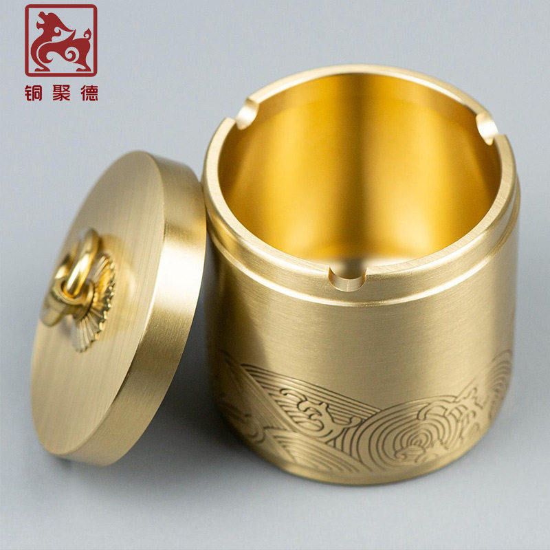 新中式风格黄铜带盖烟灰缸创意家用车载烟灰缸设计