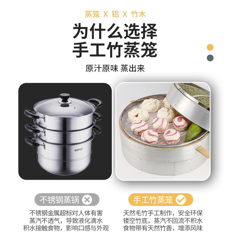 包子蒸笼商用大号特容量码竹制铝箱笼屉多层加深52cm馍店农村土灶
