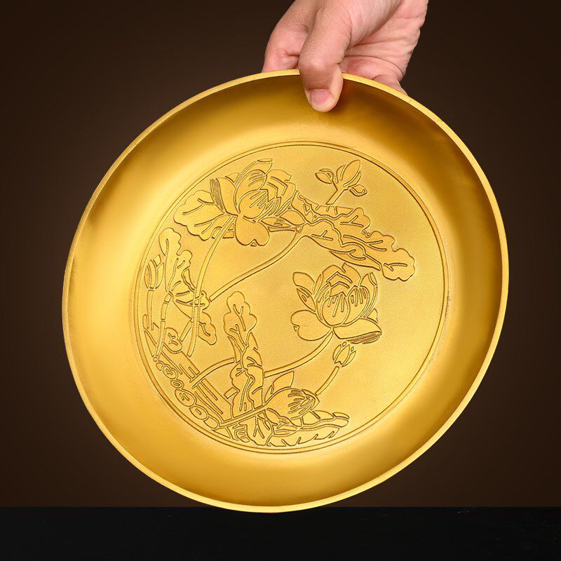 佛具供果盘佛堂家用供奉祠堂寺庙供天纯黄铜大号码水果盘贡品果碟