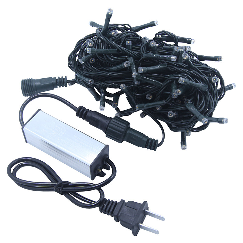 LED绿线耶诞树灯星星彩灯闪灯灯串装饰灯户外防水灯串带尾接24V