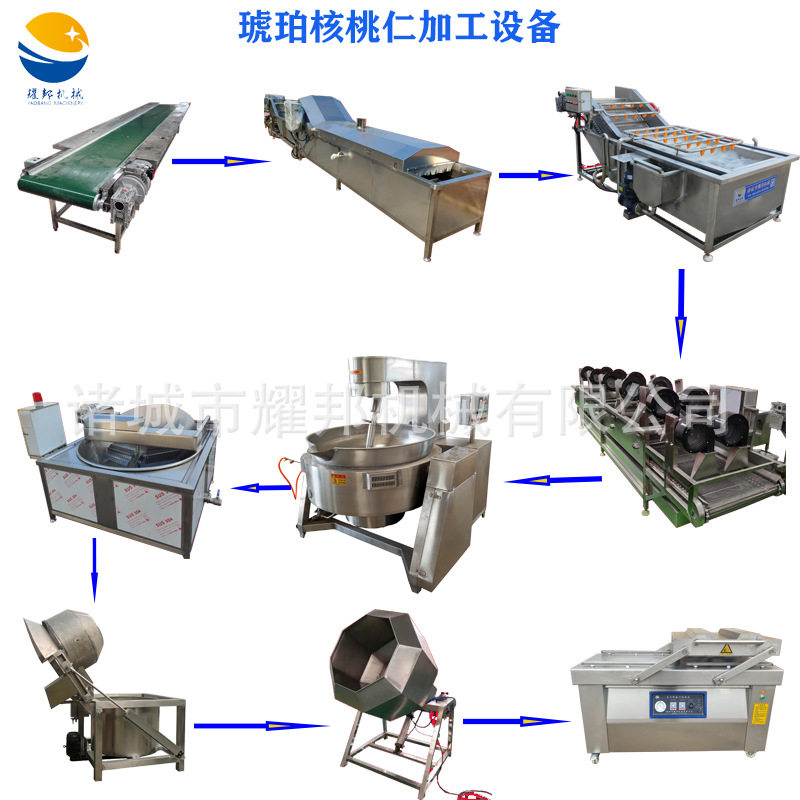 琥珀核桃仁加工设备 全套酒鬼花生生产线 大型全自动炒核桃机器