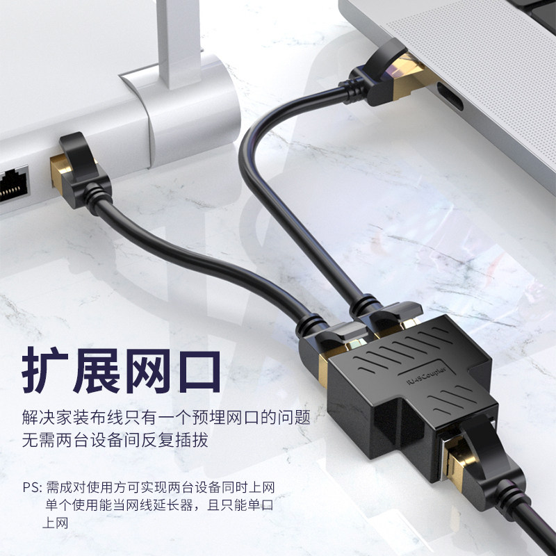 裕合联一拖二千兆网线分线器一分二同时上网水晶头转接宽带对接头