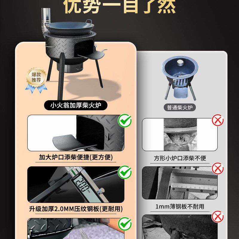 柴火灶家用烧木柴可移动地锅灶农村柴火炉新式取暖大锅台户外野营