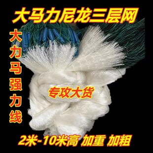 大马力鱼网大力马粘网加粗尼龙网进口尼龙线加重三层沉网渔网沾网