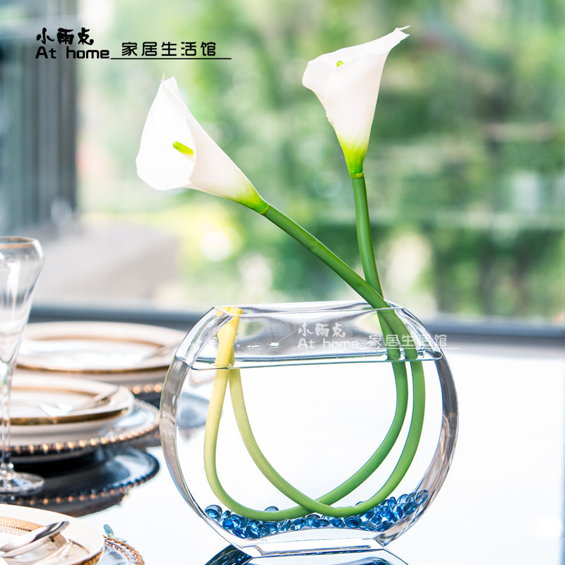 玻璃鱼缸扁口圆形桌面缸生态水族箱超白鱼缸玻璃创意桌面摆件