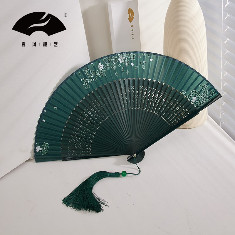 夏风秋艺中国风古风绿色古典扇子日用便携汉服旗袍舞蹈礼品小折扇