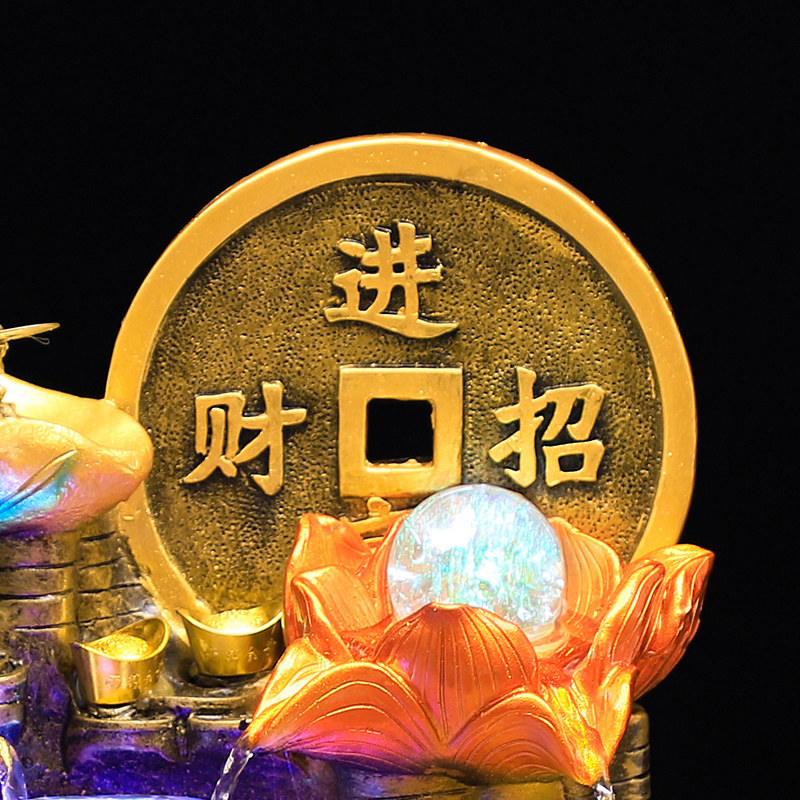聚宝盆招财进宝荷叶装饰喷泉鱼缸养生馆新中式开业送礼品流水摆件