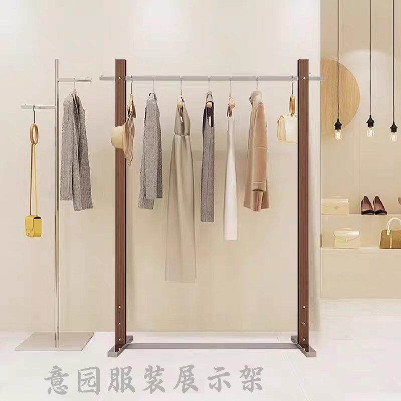 服装店展示架实木挂衣架男女装店落地式服装架胡桃色陈列架高档