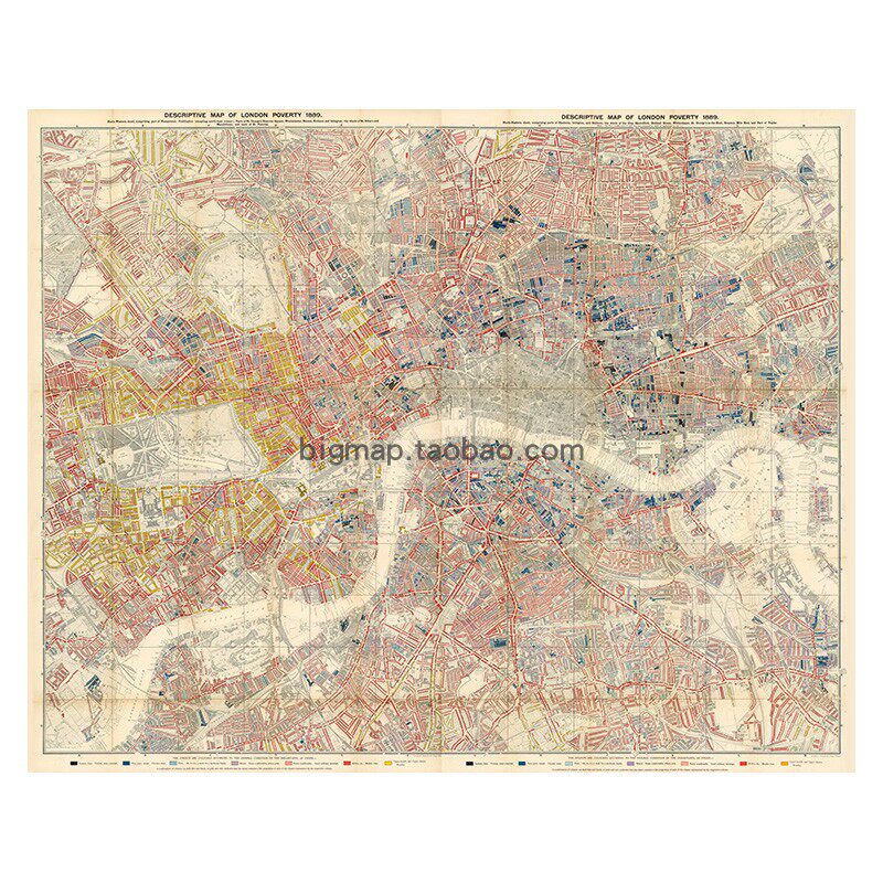 1889古本伦敦老地图 巨幅欧式英伦复古怀旧油画布装饰壁挂画芯心H