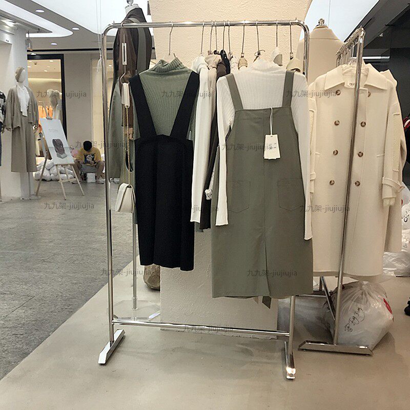 服装店衣架展示架落地式金色侧挂中岛陈列架女装店货架装修效果图