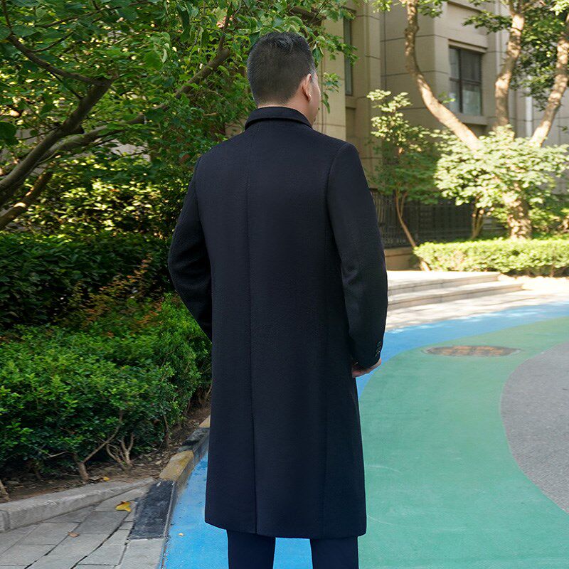 长款过膝羊毛呢子大衣男士秋冬季加厚宽松风衣2023新款外套爸爸装