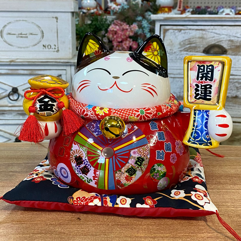福缘猫创意招财猫红色举双手开业礼品收银台装饰生意人摆件发财猫