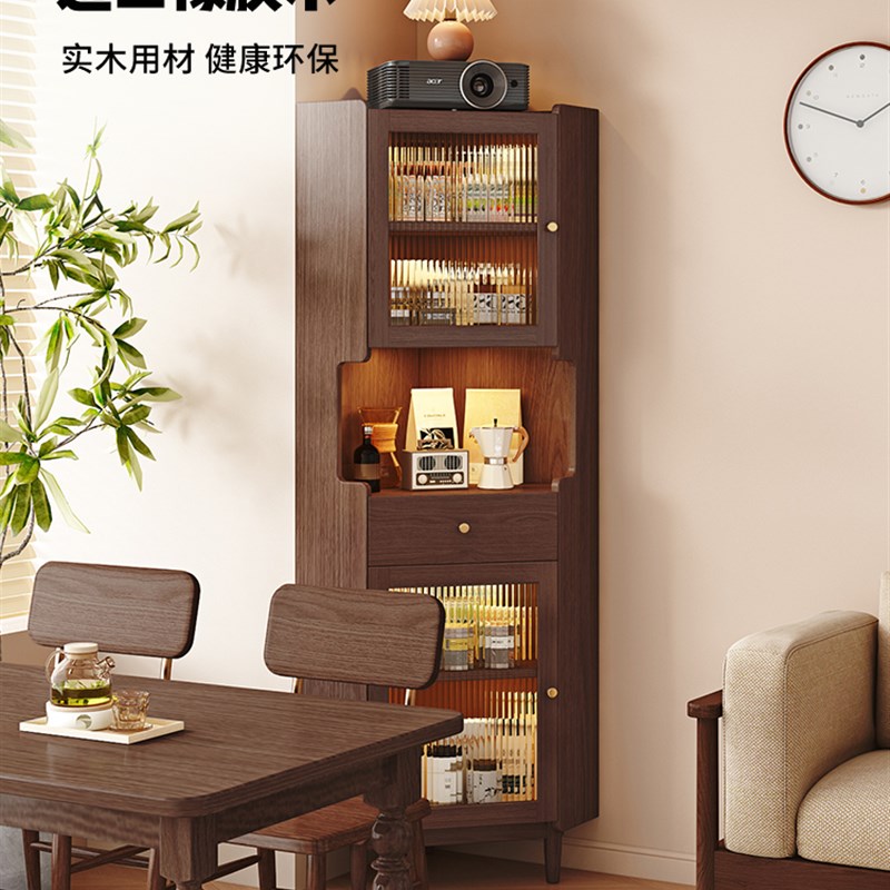 实木转角置物架墙角拐角收纳柜一体靠墙角落转角柜展示柜三角柜子