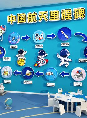 幼儿园中国航天航空里程碑环创科技爱国太空主题文化走廊教室墙贴