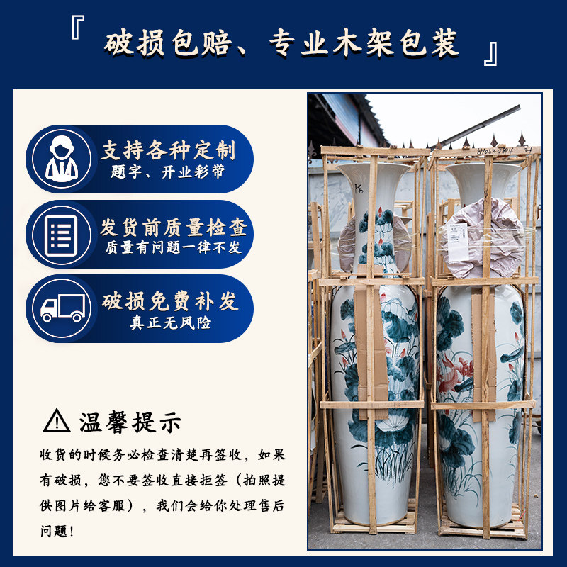 景德镇陶瓷大花瓶新中式直筒青花瓷瓷器摆件客厅电视柜落地装饰品