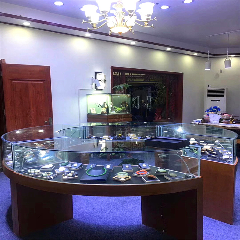 木纹烤漆圆形柜台首饰柜饰品展示柜玻璃柜眼镜珠宝玉器手机中岛柜