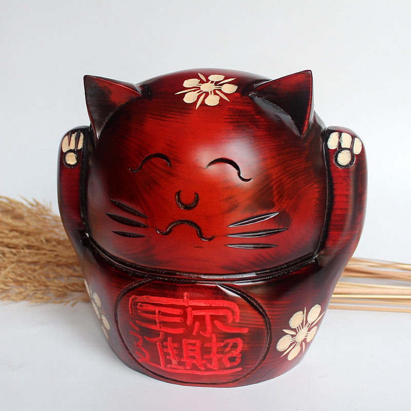 大号木质花脸招财猫硬币存钱罐创意可爱工艺品居家小摆件开店礼品