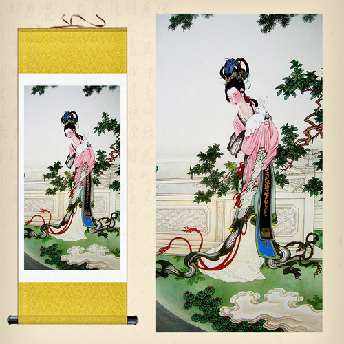 嫦娥玉兔人物卷轴画月光嫦娥壁画装饰画酒店包厢挂画中秋礼品佳画