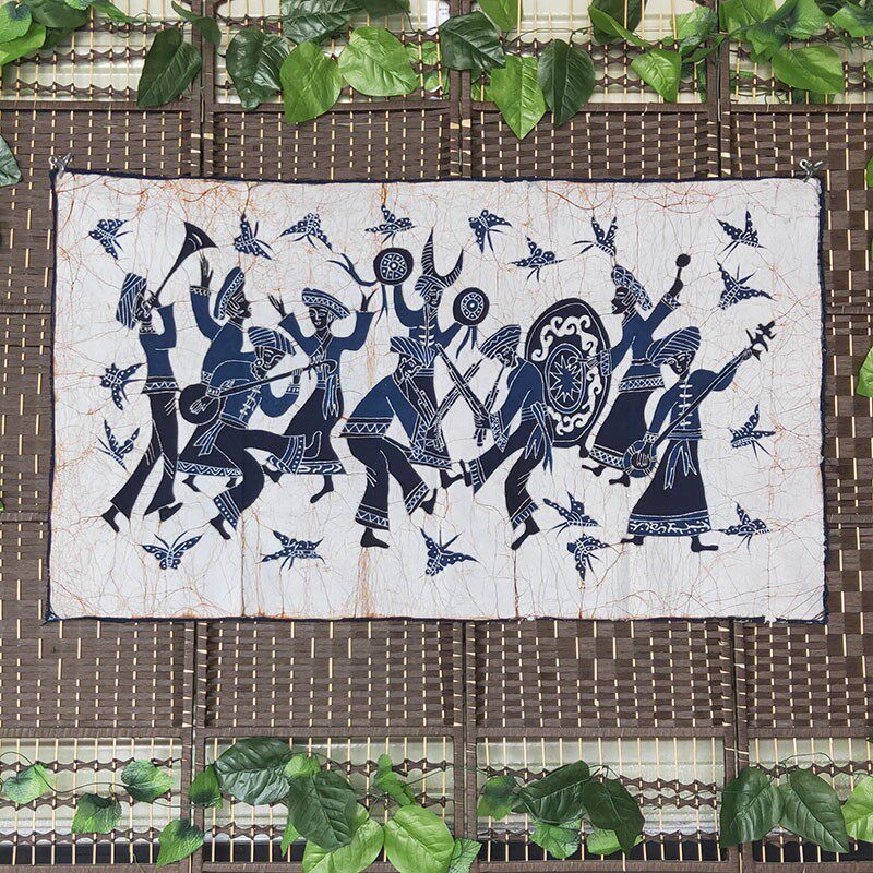 民族特色中式沙发背景布手工苗族蜡染画墙面装饰家居壁画复古挂帘