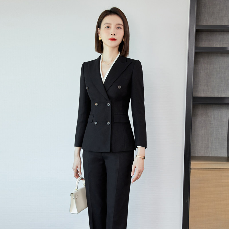 加厚西装套装女冬季职业装女套装气质西服正装职场面试工作服黑色
