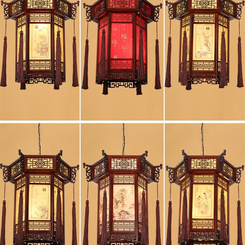 中式仿古实木六角宫灯门头走廊阳台灯笼复古寺庙祠堂长廊户外吊灯
