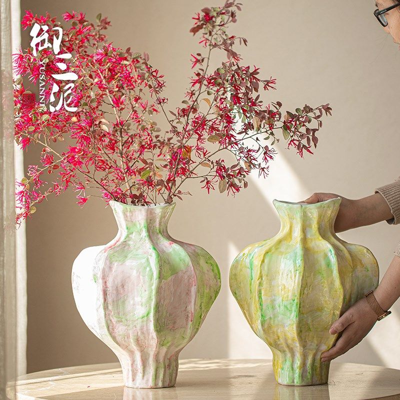 御三泥陶瓷轻奢高级感简约ns风插花客厅玄关装饰品养鲜花干花花瓶