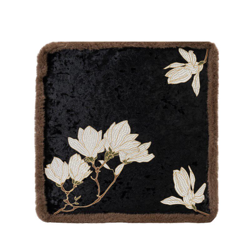 NEWC新宸优品 新中式绣花椅垫地毯坐垫屁垫黑色中古高级感椅子垫