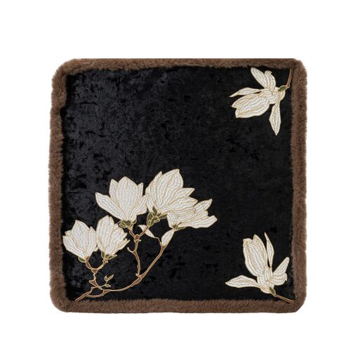 NEWC新宸优品 新中式绣花椅垫地毯坐垫屁垫黑色中古高级感椅子垫